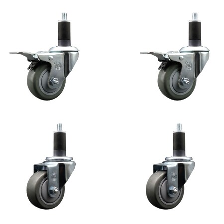 Service Caster 3'' SS Gray Poly Swivel 1-1/4'' Expanding Stem Caster Set 2 Total Lock Brakes, 4PK SCC-SSEXTTL20S314-PPUB-2-S-2-114